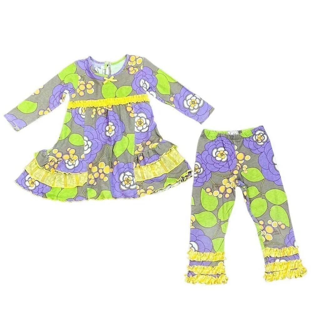 Tralala Floral Long Sleeve Dress and Pants Ruffle Set 2T